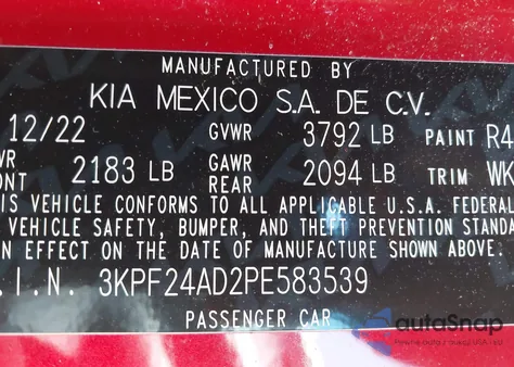 2023 Kia Forte Lx/Lxs z USA, uszkodzony, nr VIN 3KPF24AD2PE583539